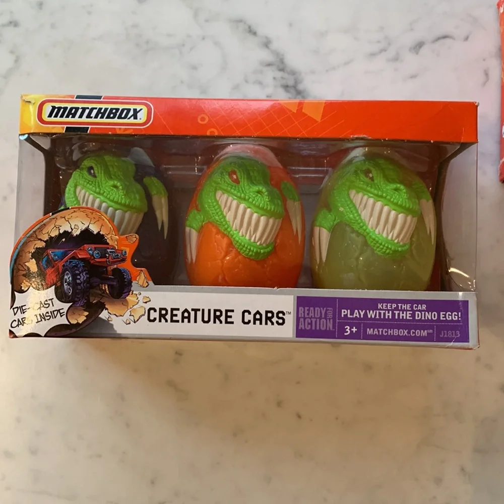 Matchbox Creature Cars with 3 Dino Eggs and 3 Die-Cast Cars, Bundle of 3